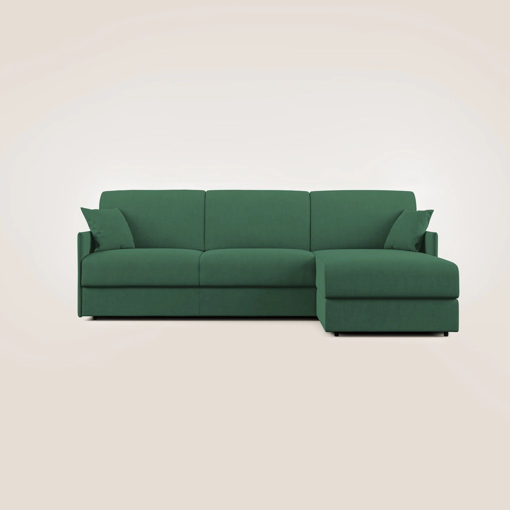 Evans Divano letto angolare con penisola in morbido tessuto impermeabile T02 verde 252 cm Destro (mat. 140x197)