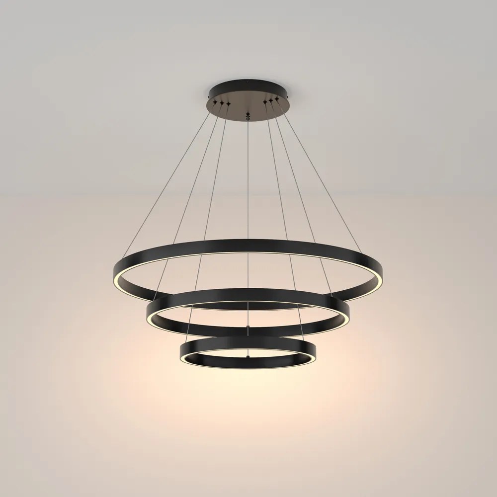 Lampadario A Sospensione Moderno Rim Alluminio Nero Luce Led 115W