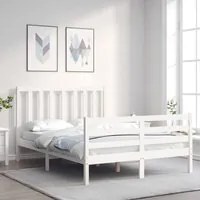 Giroletto con Testiera Bianco 140x190 cm in Legno Massello 3193772