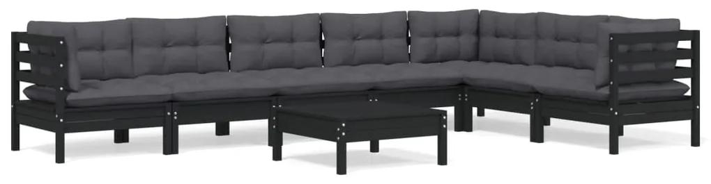 Set divani da giardino 8 pz con cuscini neri legno di pino