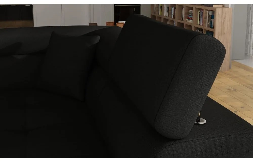 Divano angolare nero allungabile/con contenitore (con penisola a destra/a L) Anton – ELTAP