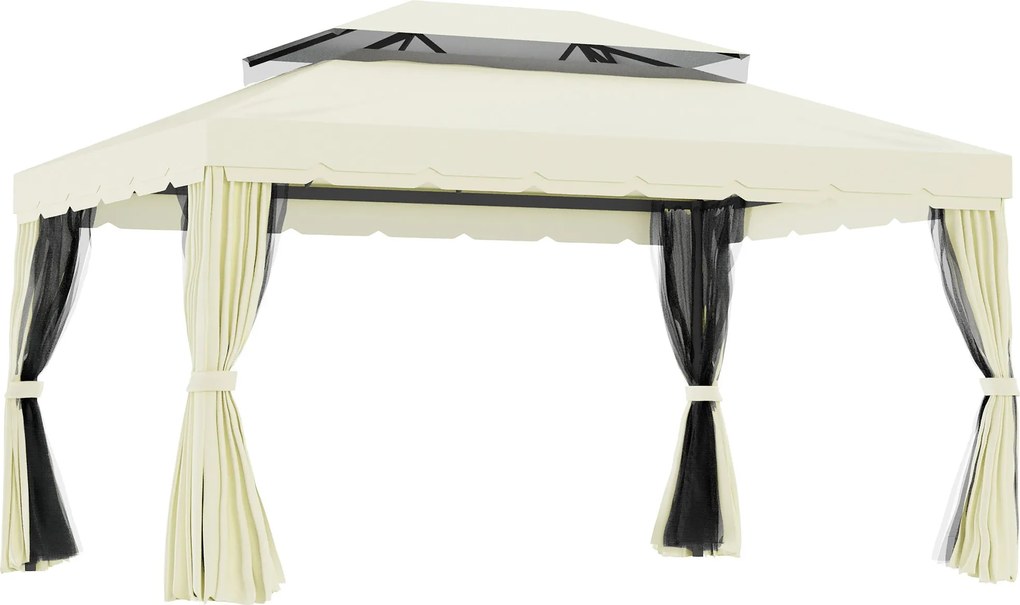 Gazebo da Giardino 3x4 m con Zanzariere e Doppio Tetto  Klaus Bianco Crema...