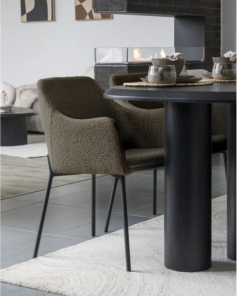 Sedia da pranzo marrone in imbottito con braccioli Melilla – House Nordic