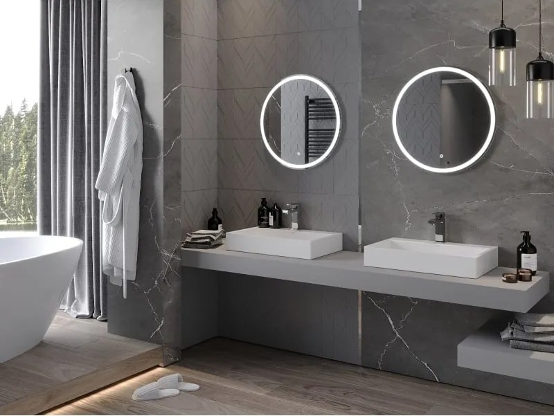 Mexen Gobi specchio da bagno illuminato, rotondo 60 cm, LED 6000K, anti-appannamento - 9801-060-060-611-00