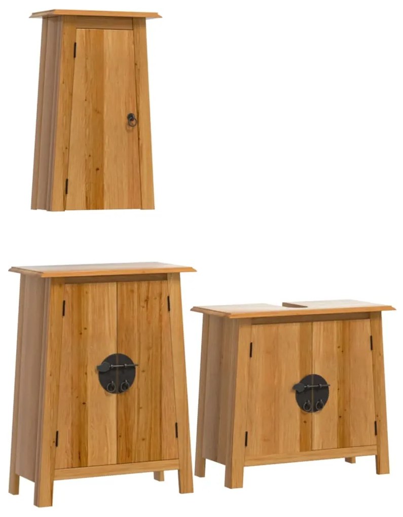 Set mobili da bagno 3 pz in legno massello di pino