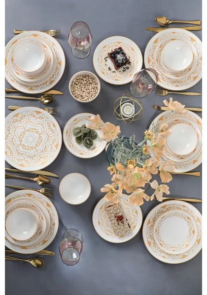 Servizio da tavola 24 pezzi, bianco/oro, in ceramica