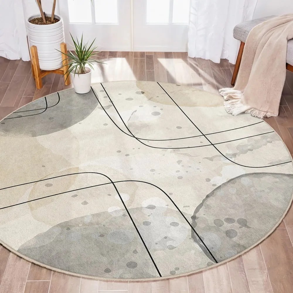 Tappeto rotondo beige lavabile ø 100 cm Simple Lines – Mila Home