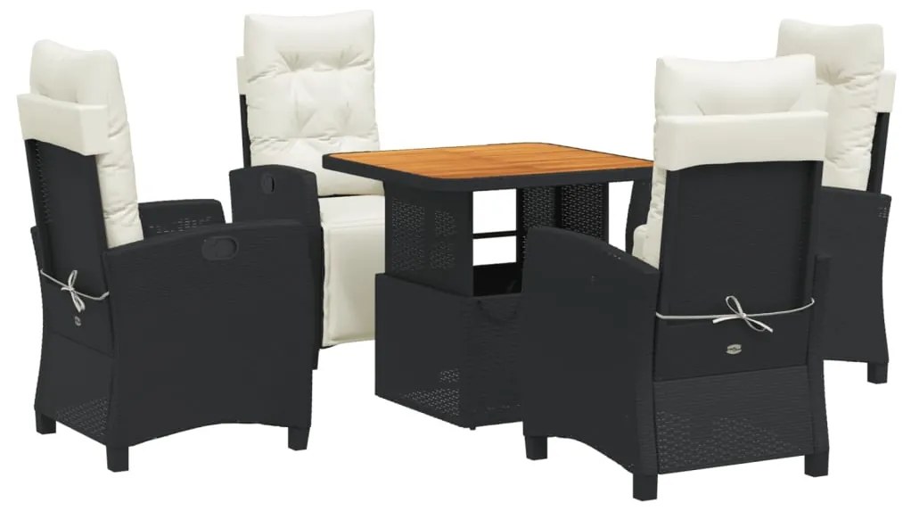 Set da pranzo da giardino 5 pz nero con cuscini in polyrattan