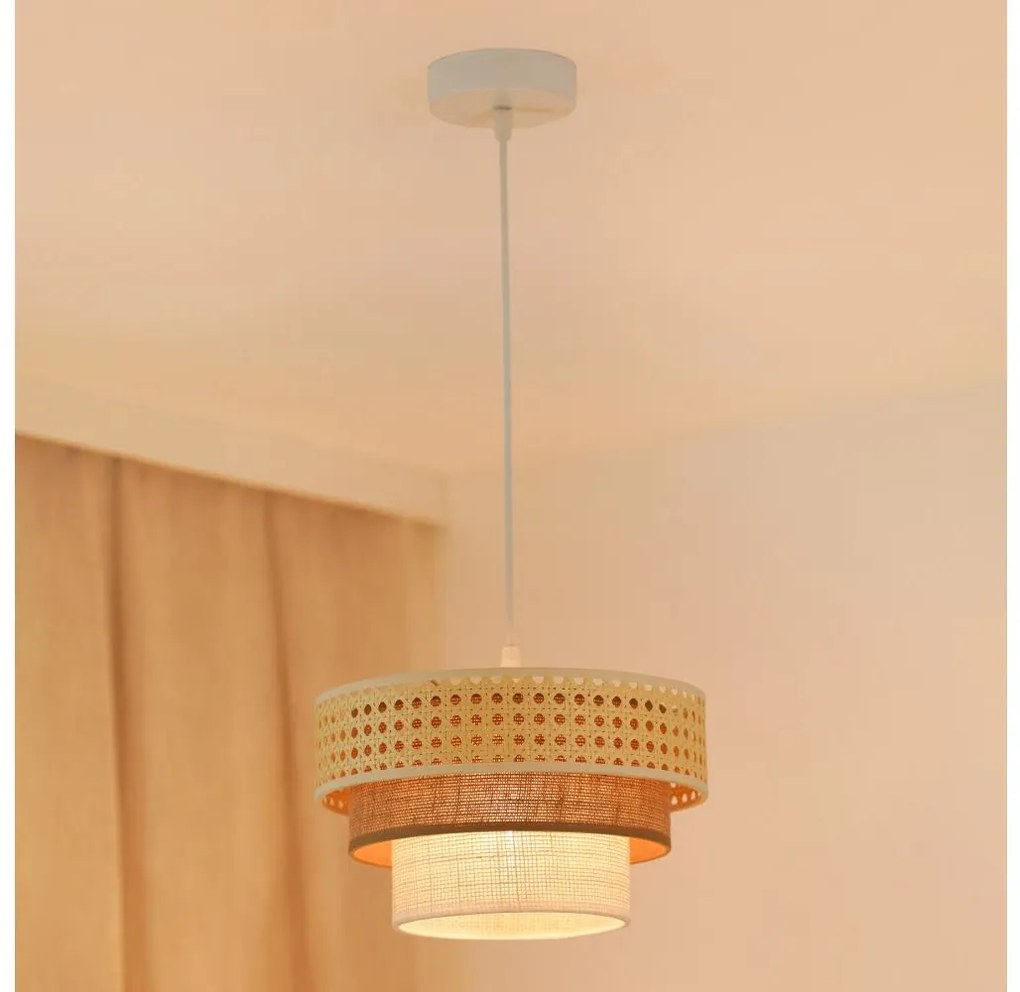 Brilagi - Lampadario a cavo CEDAR LUNETA 1xE27/15W/230V Ø25 rattan marrone crema