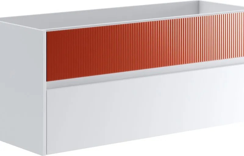 Mobile da bagno sospeso sotto lavabo Niwa 2 cassetti ideale per doppia vasca L119.5 x H50 x P45.5cm bianco e paprika cannettato