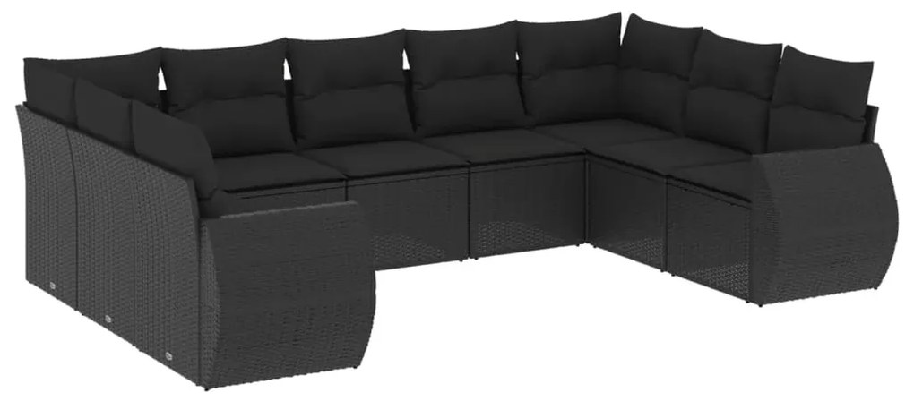 Set Divani da Giardino 9 pz con Cuscini Nero in Polyrattan