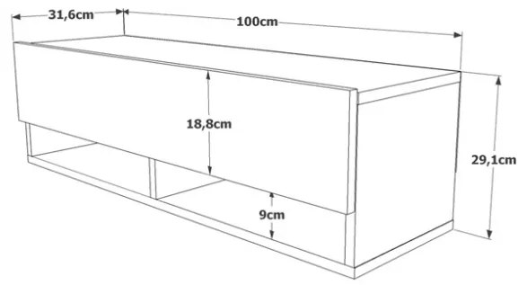 Mobile Tv Sospeso 100x32x30 Effetto Legno Rovere Evolution