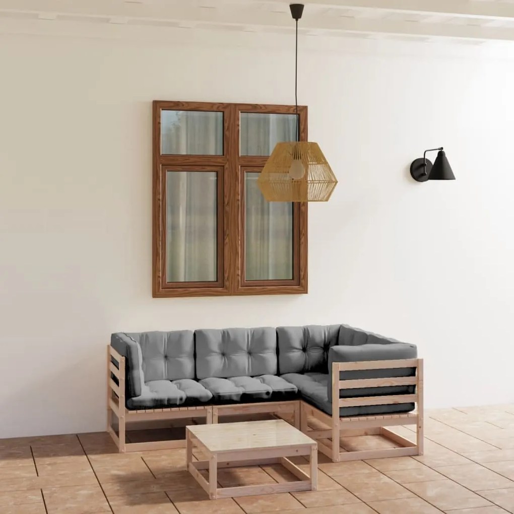 Set Divani da Giardino 6 pz con Cuscini Legno Massello di Pino