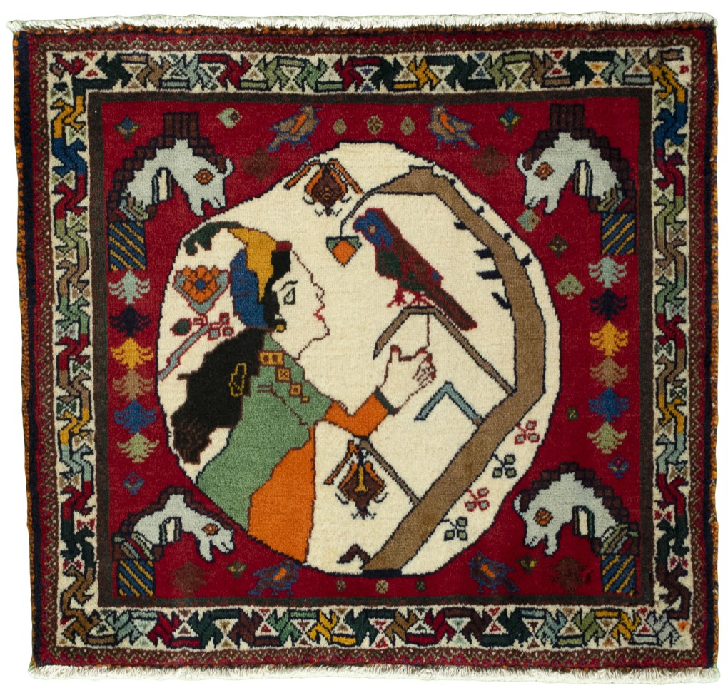 Shiraz Tappeto 70 x 60 Rosso (Iran) Annodato A Mano