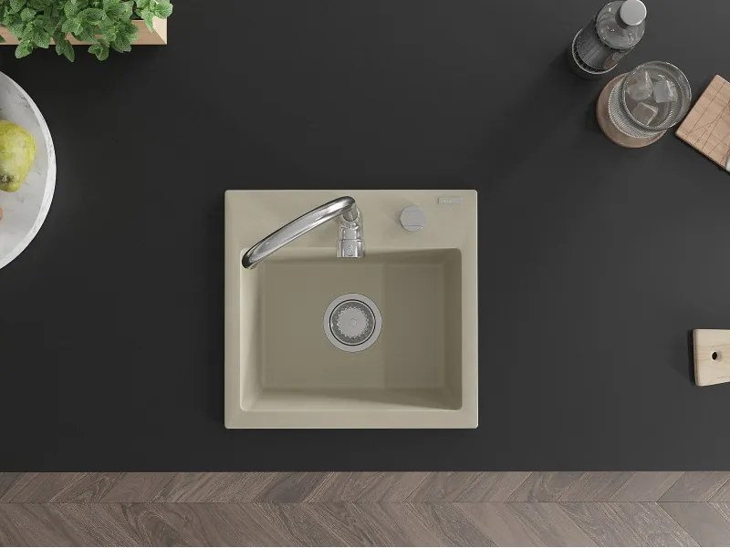 Mexen Milo lavello in granito 1-vasca 435 x 410 mm, beige, sifone cromato - 6505441000-69