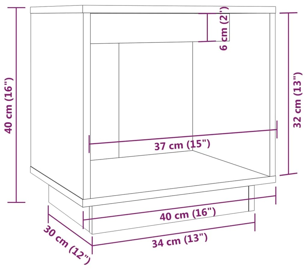 Comodino Grigio 40x30x40 cm in Legno Massello di Pino