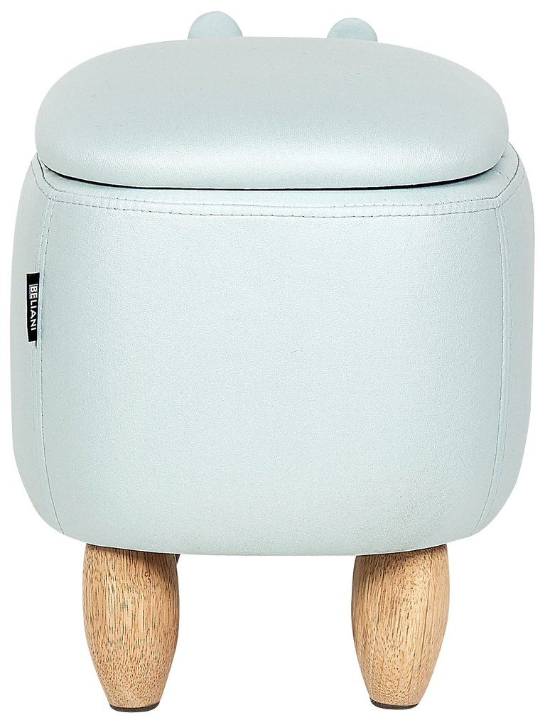 Pouf animaletto velluto azzurro e legno chiaro HIPPO Beliani