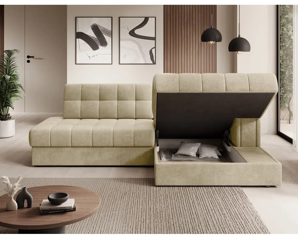 Divano angolare marrone chiaro allungabile (con penisola a destra/con chaise lounge) con rivestimento in velluto Blezalt – ELTAP