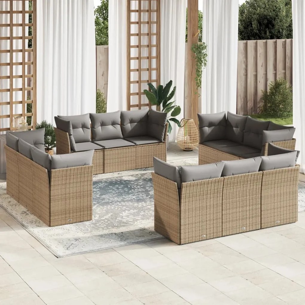 Set divani da giardino 12 pz con cuscini beige in polyrattan