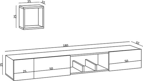 Mobile TV Sospeso 180 Cm Effetto Legno Con Mensola A Cubo Armor
