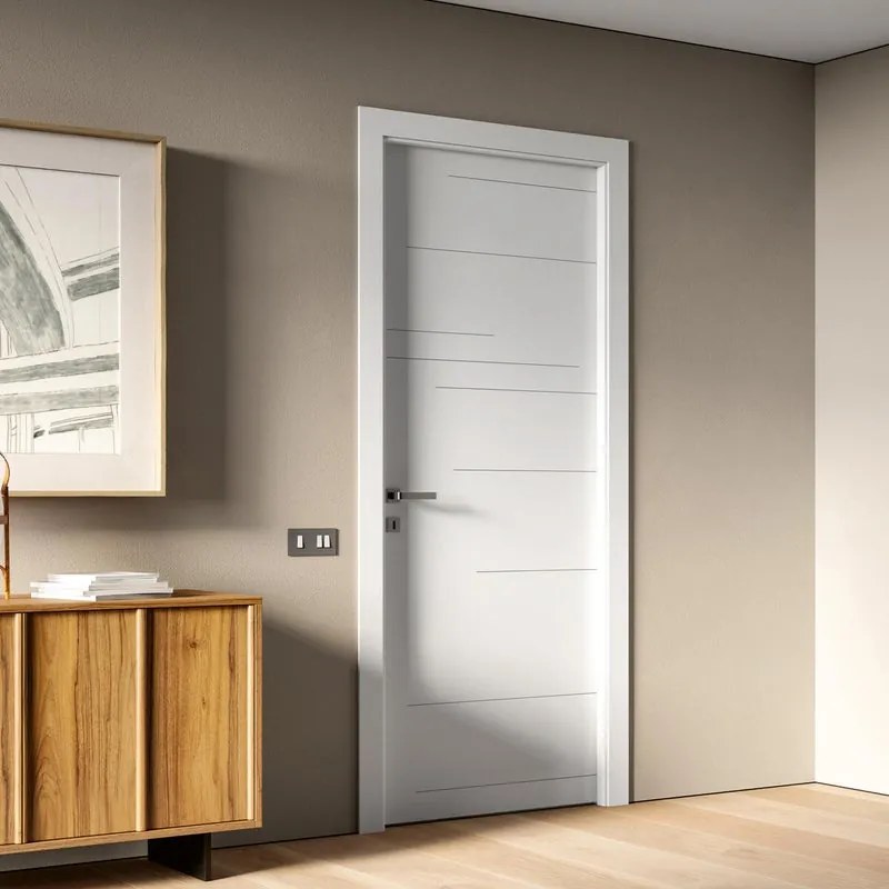 Porta interna a battente Vesta in MDF laccato colore bianco, L 90 x H 210 cm, apertura reversibile