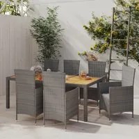 Set da Pranzo da Giardino 7 pz con Cuscini in Polyrattan Grigio cod mxl 71726