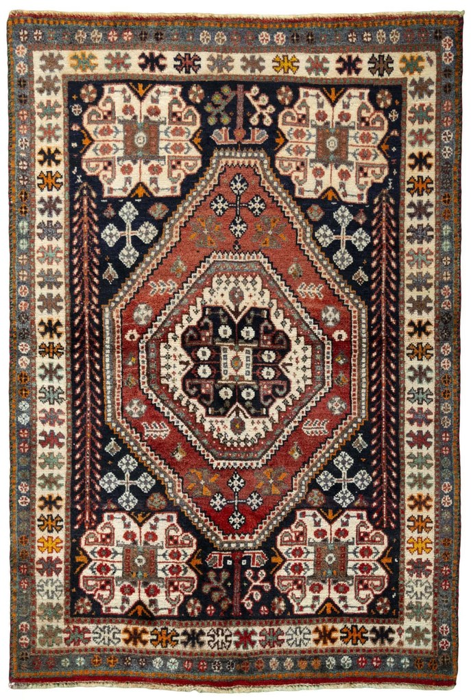 Shiraz Tappeto 100 x 150 Rosso (Iran) Annodato A Mano