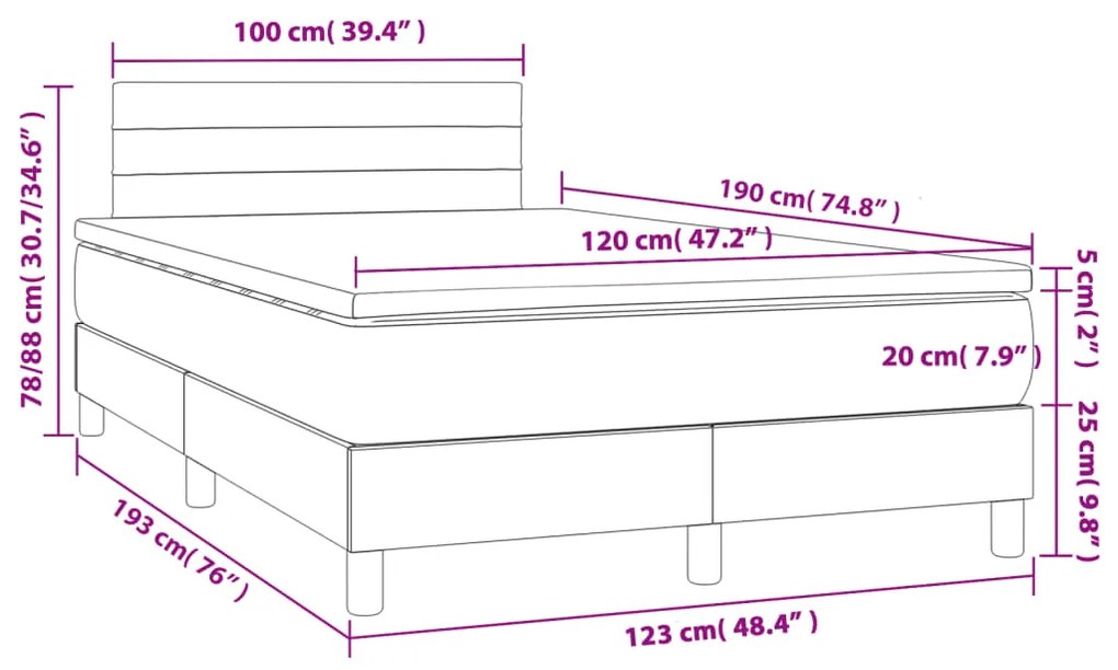 Letto a Molle con Materasso e LED Tortora 120x190 cm in Tessuto