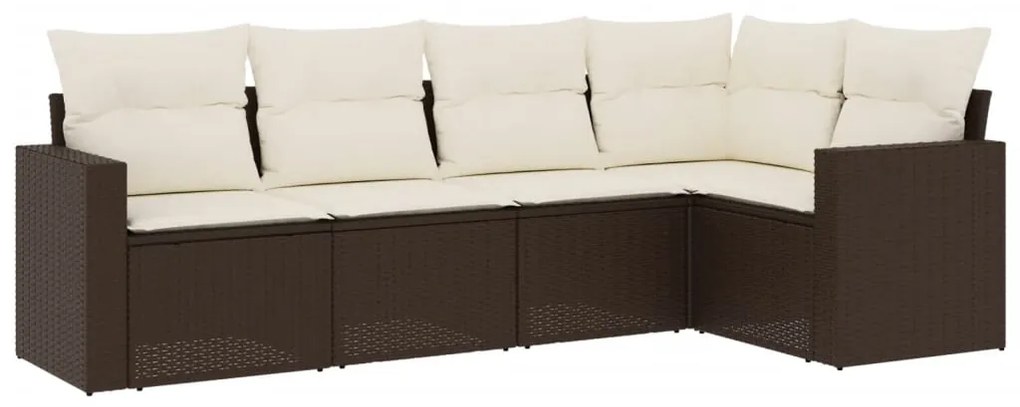 Set divano da giardino 5 pz con cuscini marrone in polyrattan