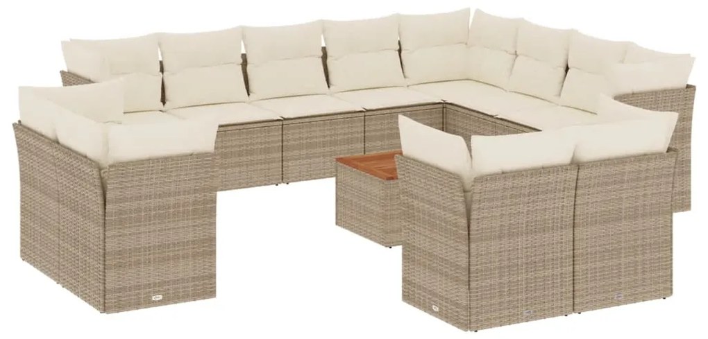 Set divano da giardino 13 pz con cuscini beige in polyrattan