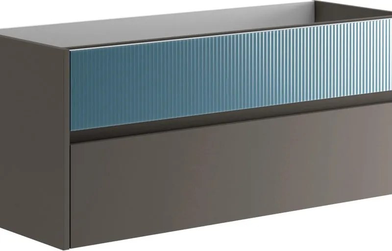Mobile da bagno sospeso sotto lavabo Niwa 2 cassetti ideale per doppia vasca L119.5 x H50 x P45.5cm grigio e blu pacifico cannettato