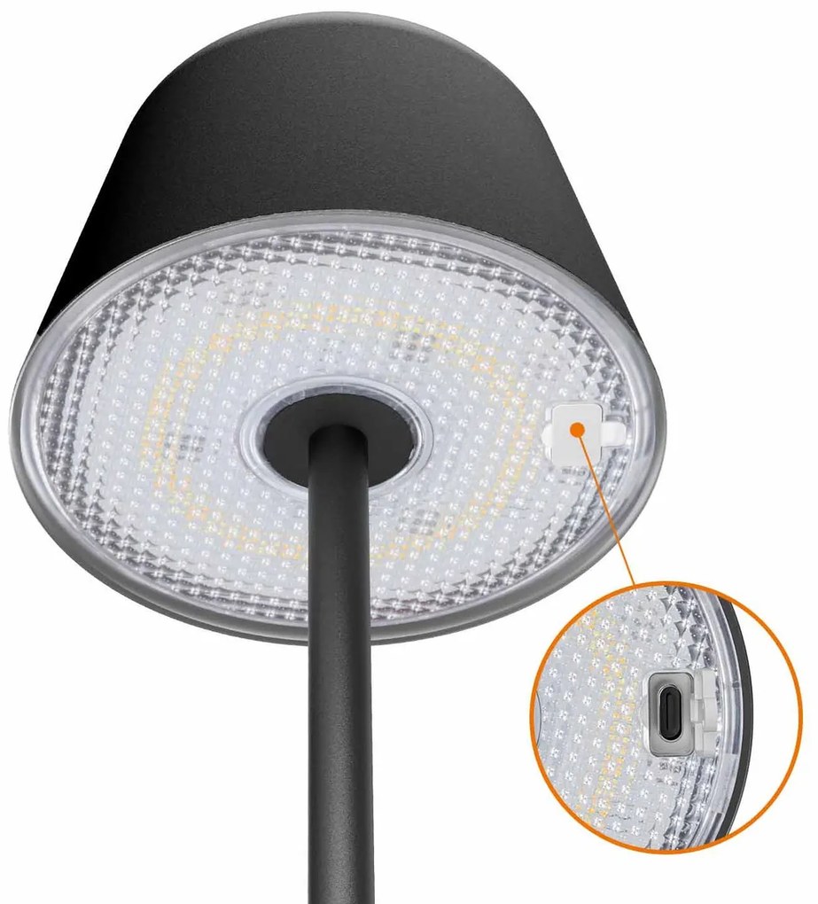 Lampada da Tavolo Ricaricabile 2.2W IP54 CCT Dimmerabile - Nera