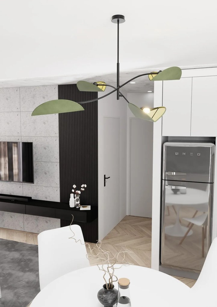 Plafoniera Moderna Ares Acciaio Nero Verde 4 Luci E14 Ip20