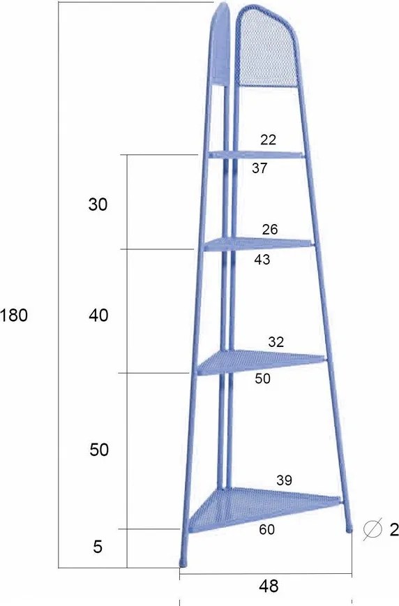 Mensola angolare in metallo blu per balcone, altezza 180 cm MWH - Garden Pleasure