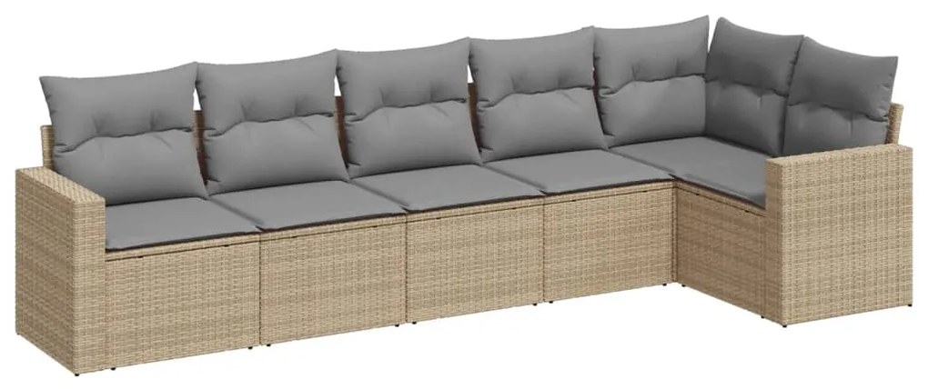 Set divano da giardino 6 pz con cuscini beige in polyrattan