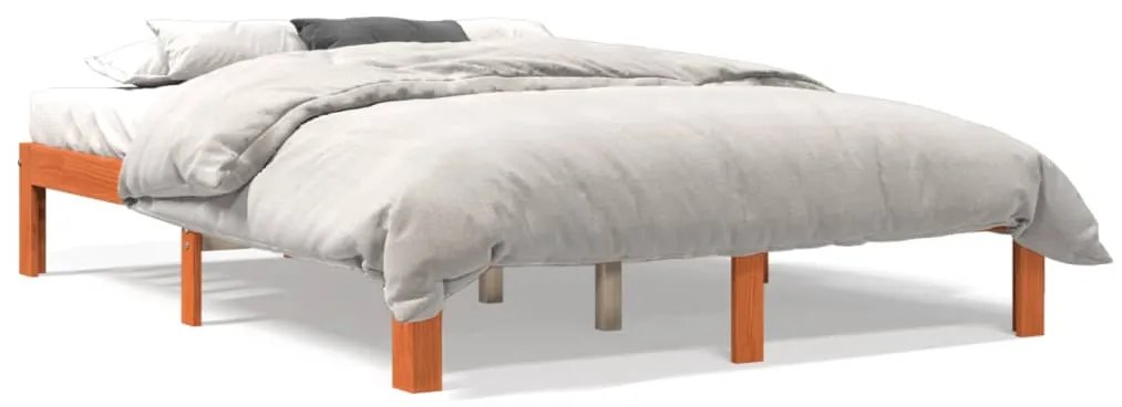 Letto Senza Materasso Marrone Cera 140x190 Cm İn Legno Di Pino /