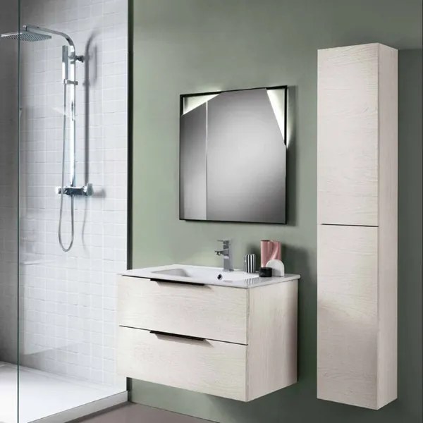 Mobile da bagno sospeso 80 cm con specchio a LED - BALI Bianco Nordico