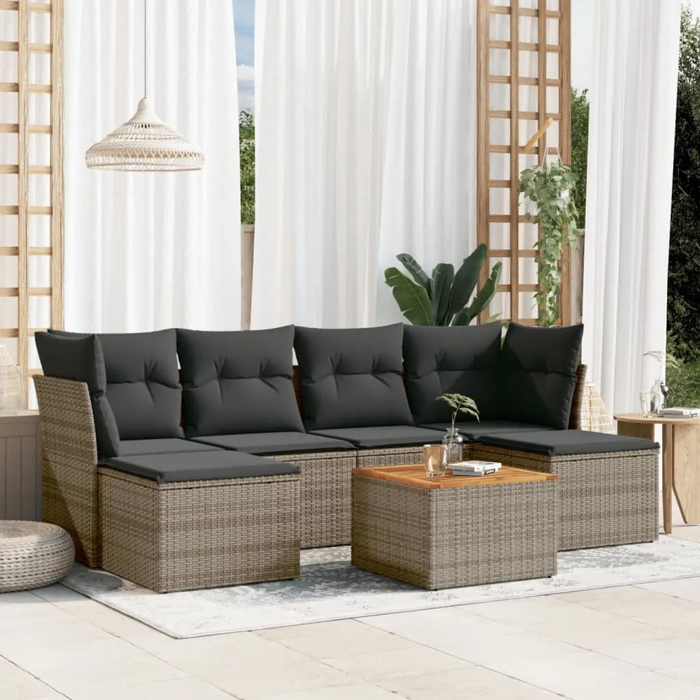 Set divani da giardino 7 pz con cuscini grigio in polyrattan