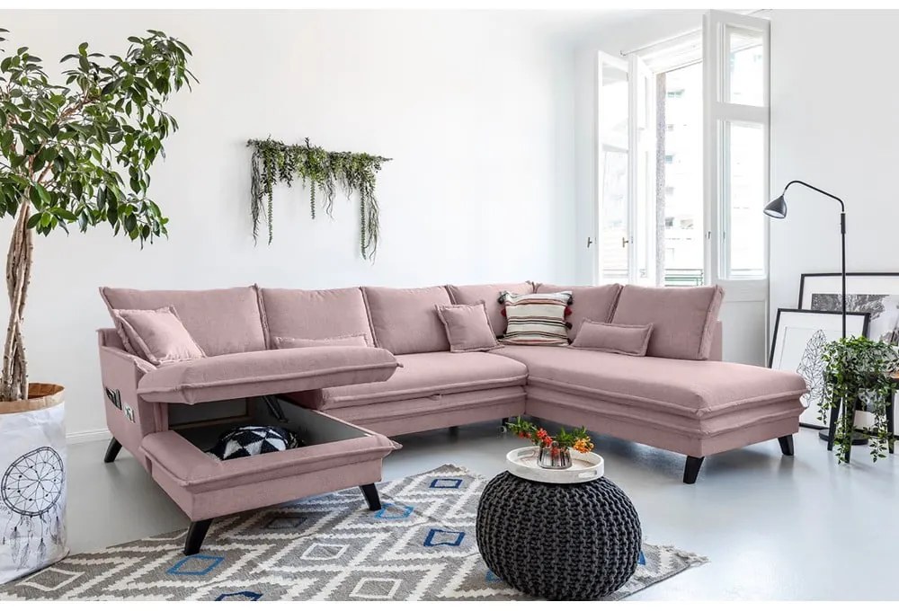 Divano letto a U rosa cipria, angolo destro Charming Charlie - Miuform