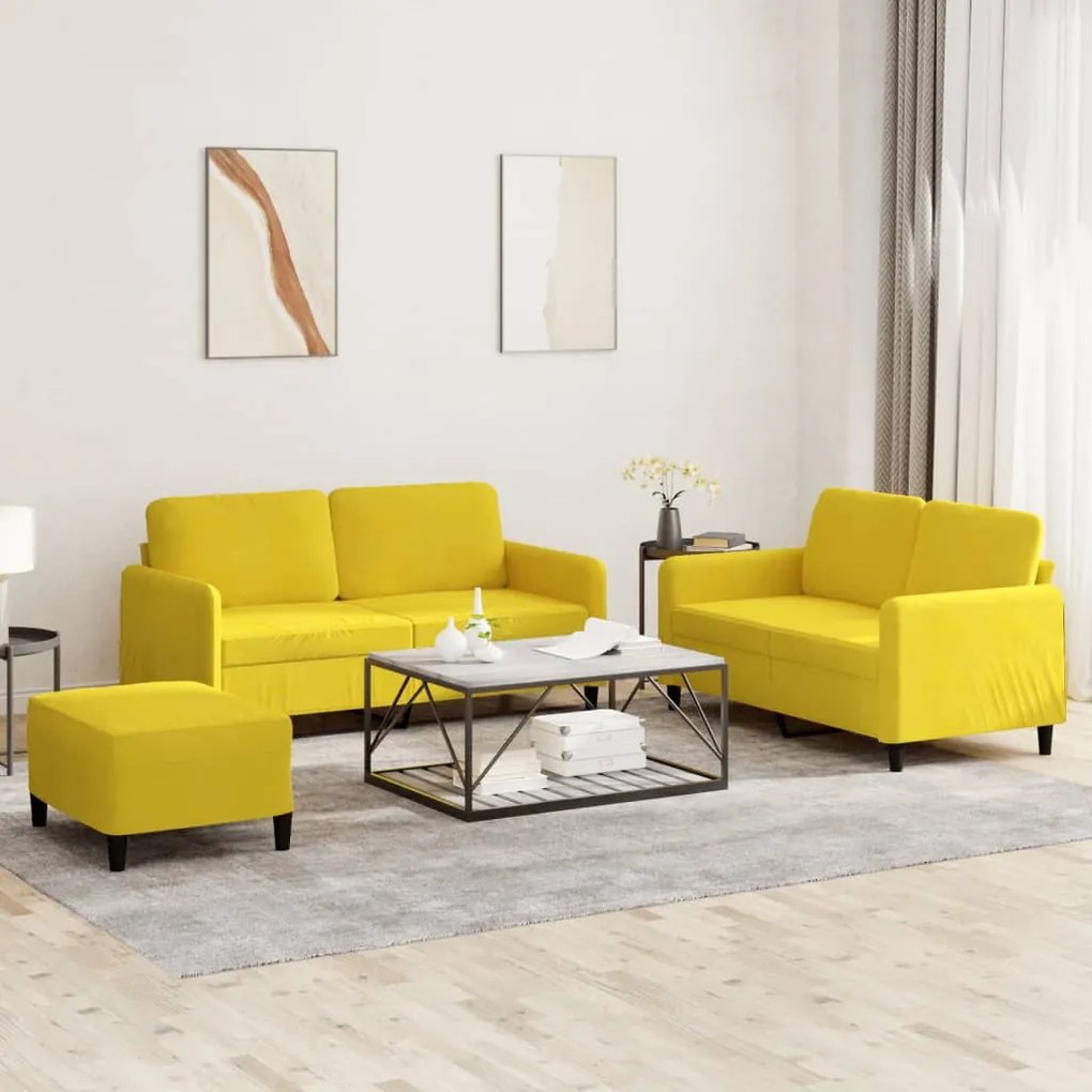 Set Di Divani 3 Pz Giallo İn Velluto /