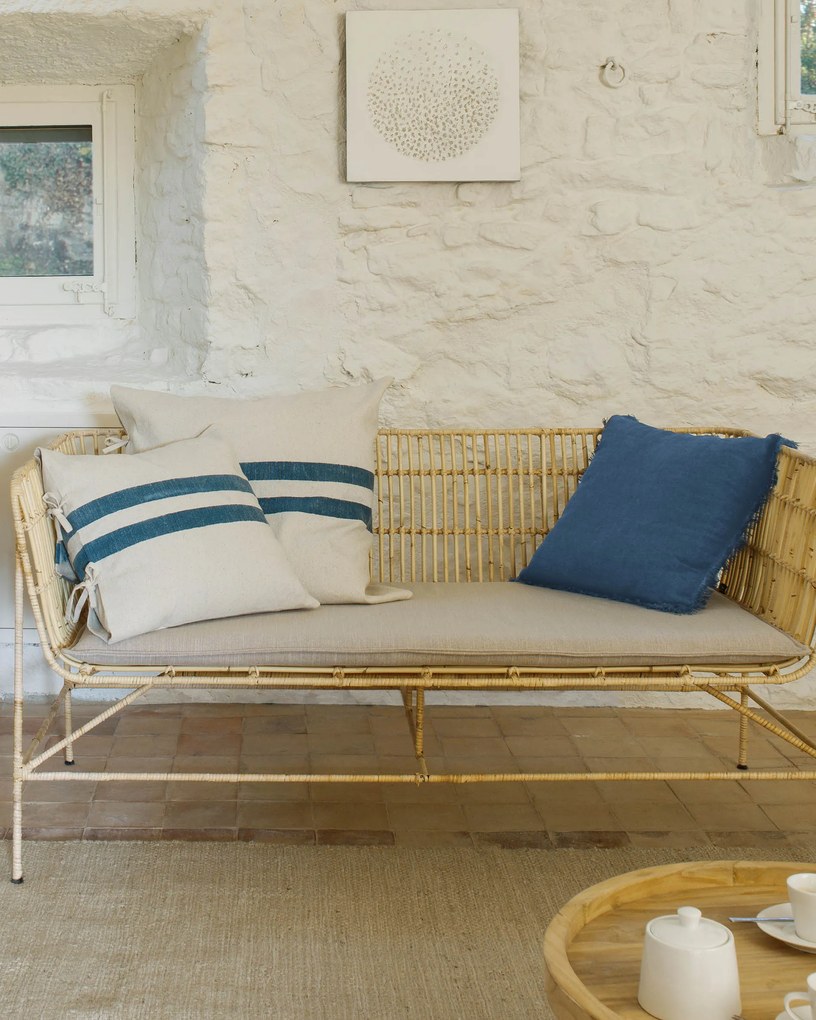 Kave Home - Fodera per cuscino Ziza 100% cotone a righe blu e bianco 60 x 60 cm