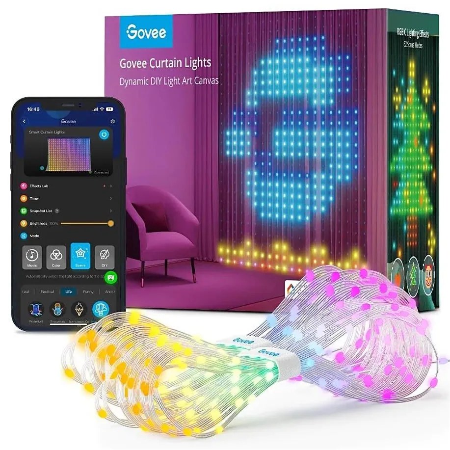 Govee - RGBIC Curtain Lampada 520 LED 1,5x2m Wi-Fi IP65