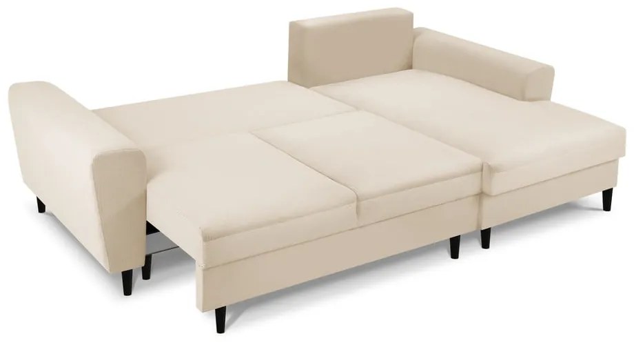 Divano letto in velluto a coste beige, angolo destro Moghan - Micadoni Home