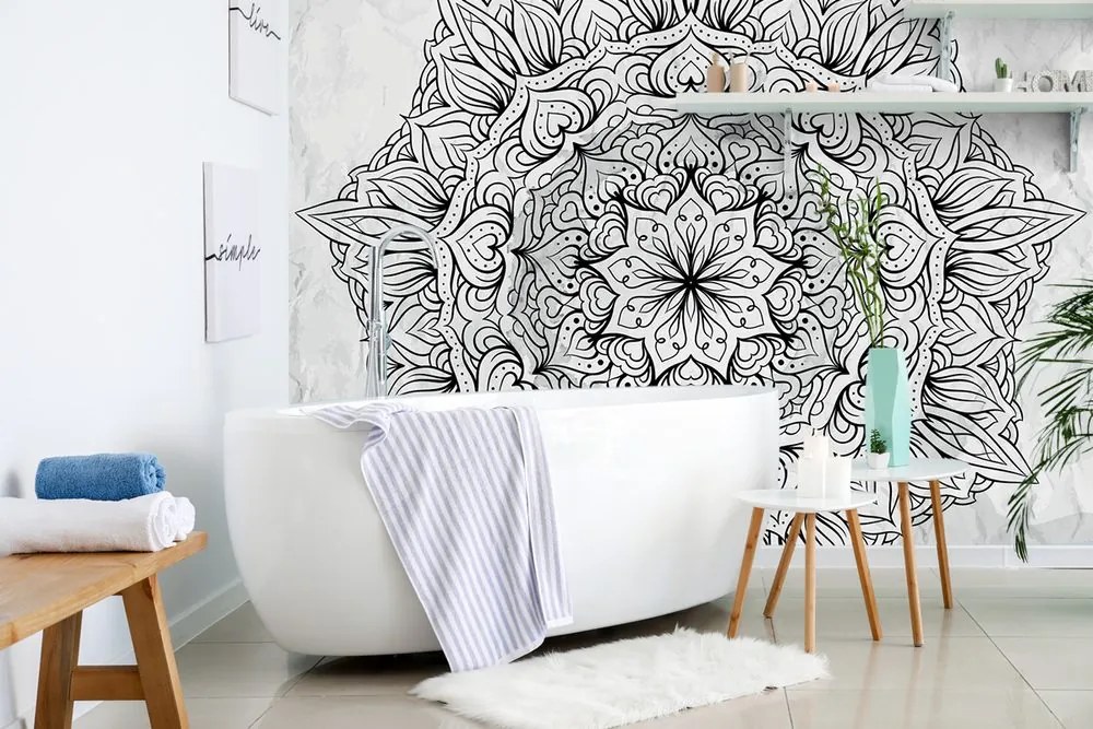 Carta da parati – Mandala etnica astratta in bianco e nero
