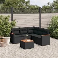 Set Divano da Giardino 6 pz con Cuscini Nero in Polyrattan 3225964