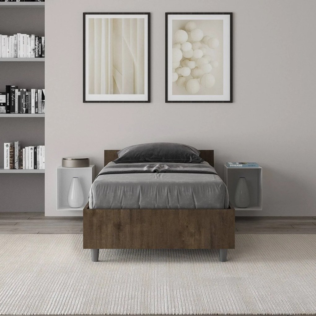 Letto singolo senza rete, con rete e contenitore 80x200 Nuamo, Noce / Contenitore