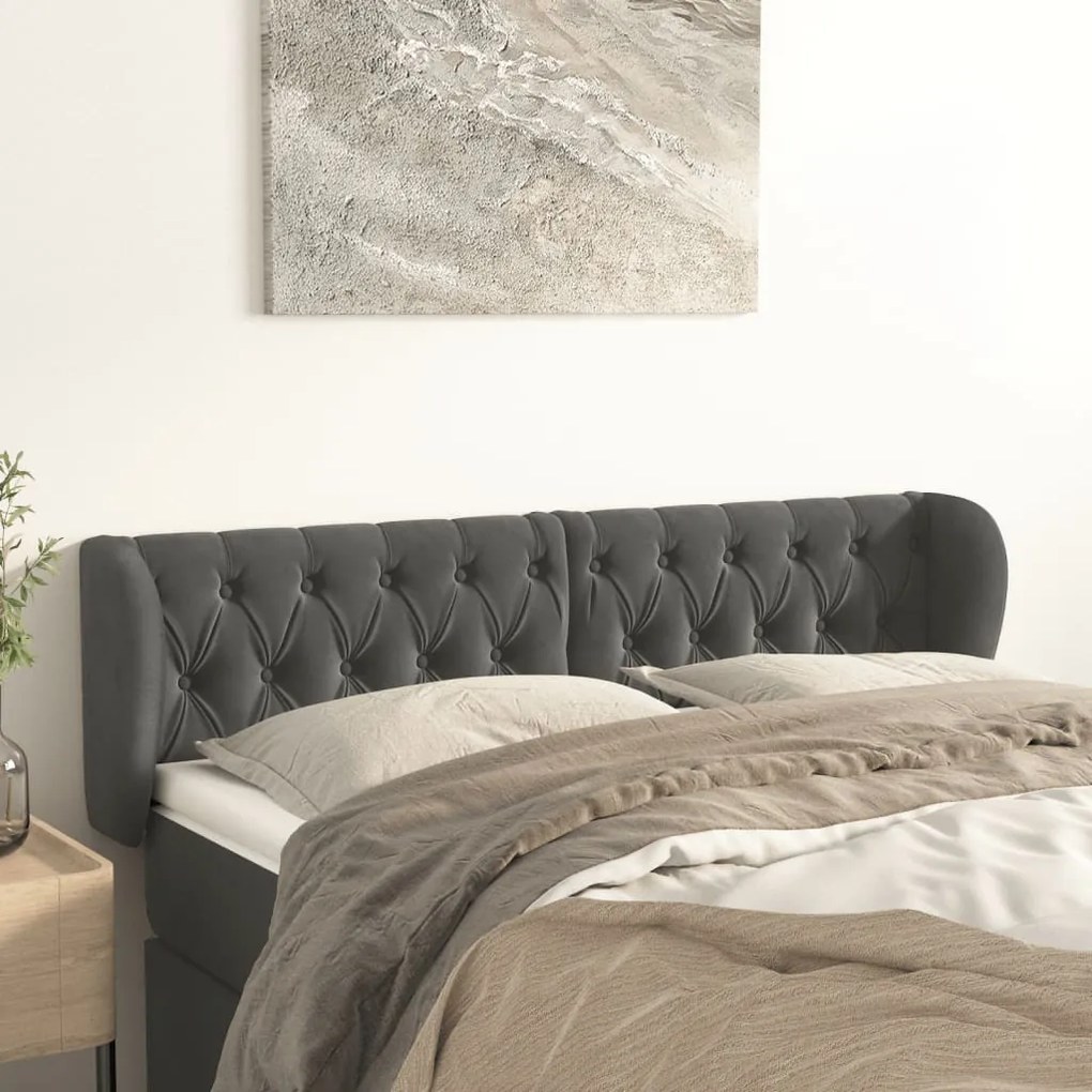 Testiera Ad Orecchio Grigio Scuro 163x23x78/88 Cm İn Velluto /