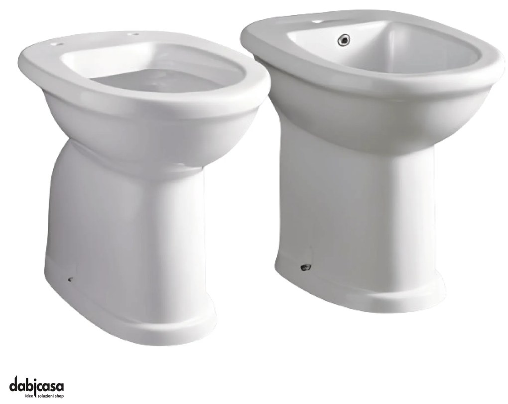 Alice Ceramica "Vaso Accessibile" Coppia di Sanitari Da Terra Filoparete Da H 50 Cm C/Scarico a Parete Bianco Lucido