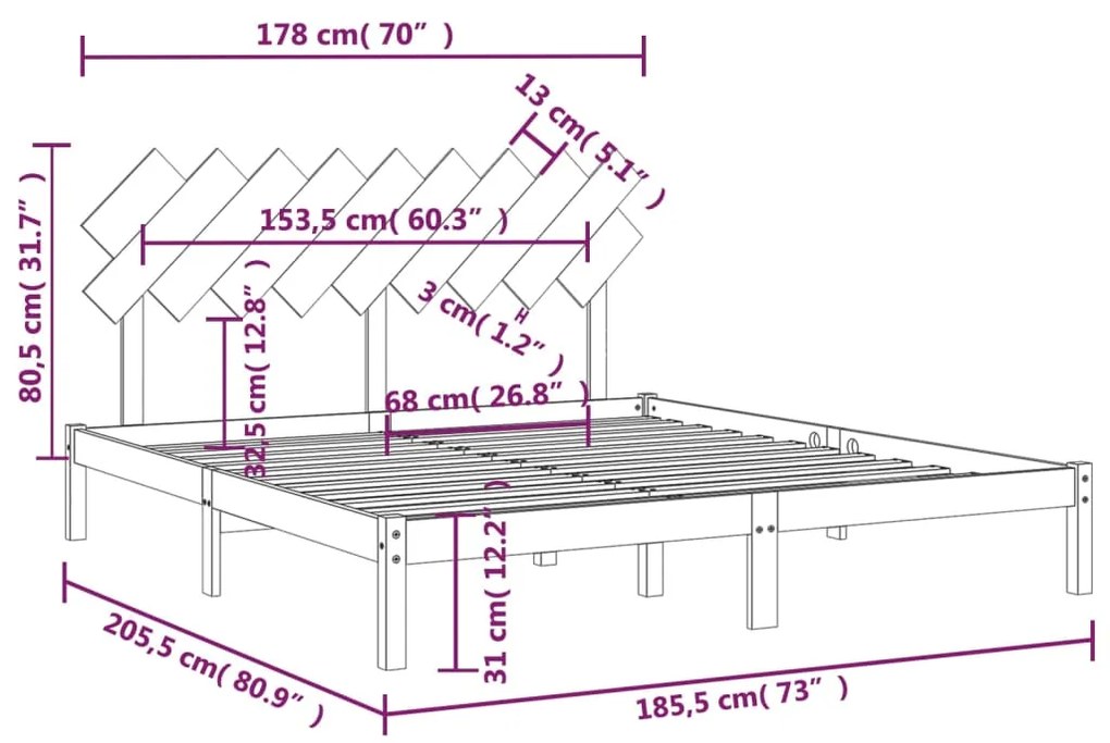 Giroletto Grigio 180x200 cm Super King in Legno Massello