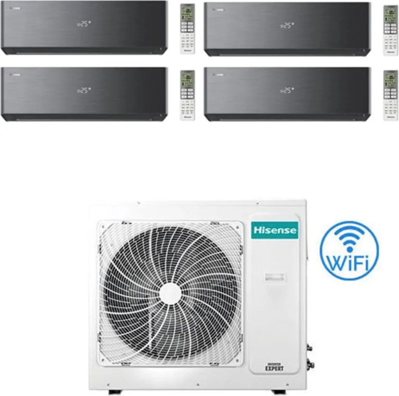 Climatizzatore Condizionatore Hisense Energy Pro X BLACK Wifi R32 Quadri Split Inverter 9000 + 9000 + 9000 + 12000 BTU con U.E. 4AMW81U4RJC Classe